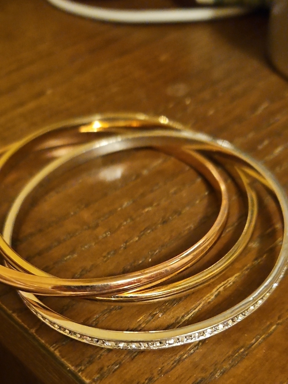 Tri-Tone Stacking Bangle Set with Crystal Accent - Women Jewelry